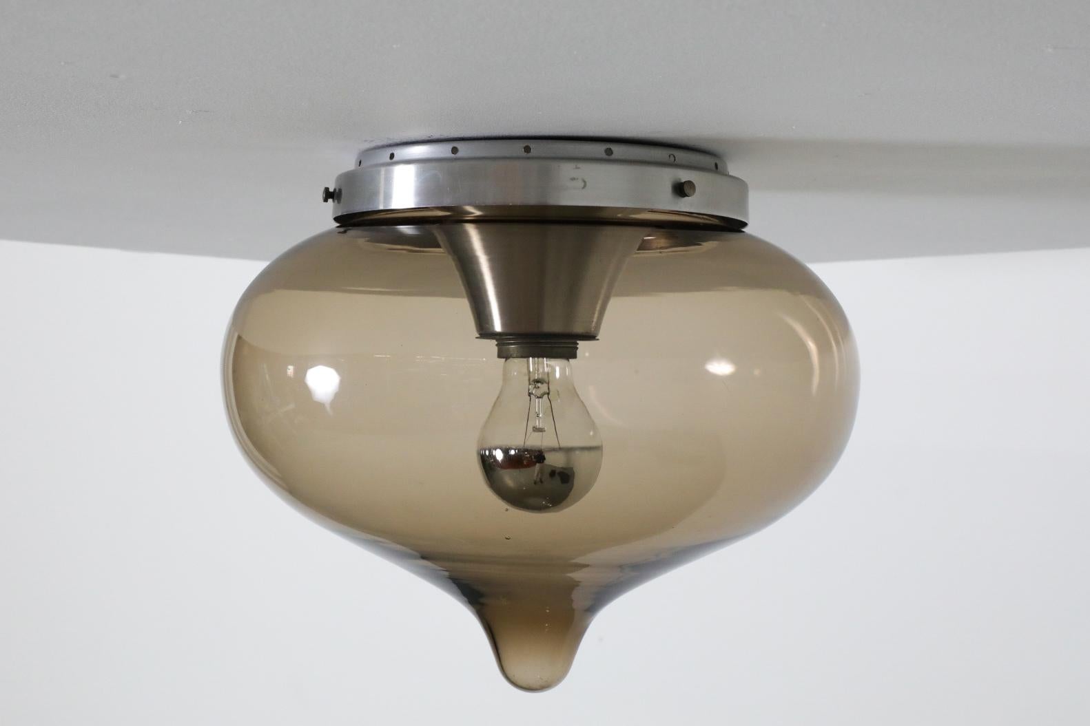 Aluminum Blown Smoked Glass Globe Flush Mount Ceiling 