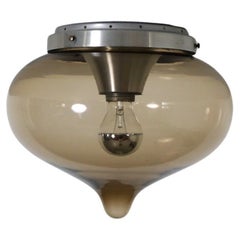 Blown Smoked Glass Globe Flush Mount Ceiling "Druppel" Lamp by Dijkstra