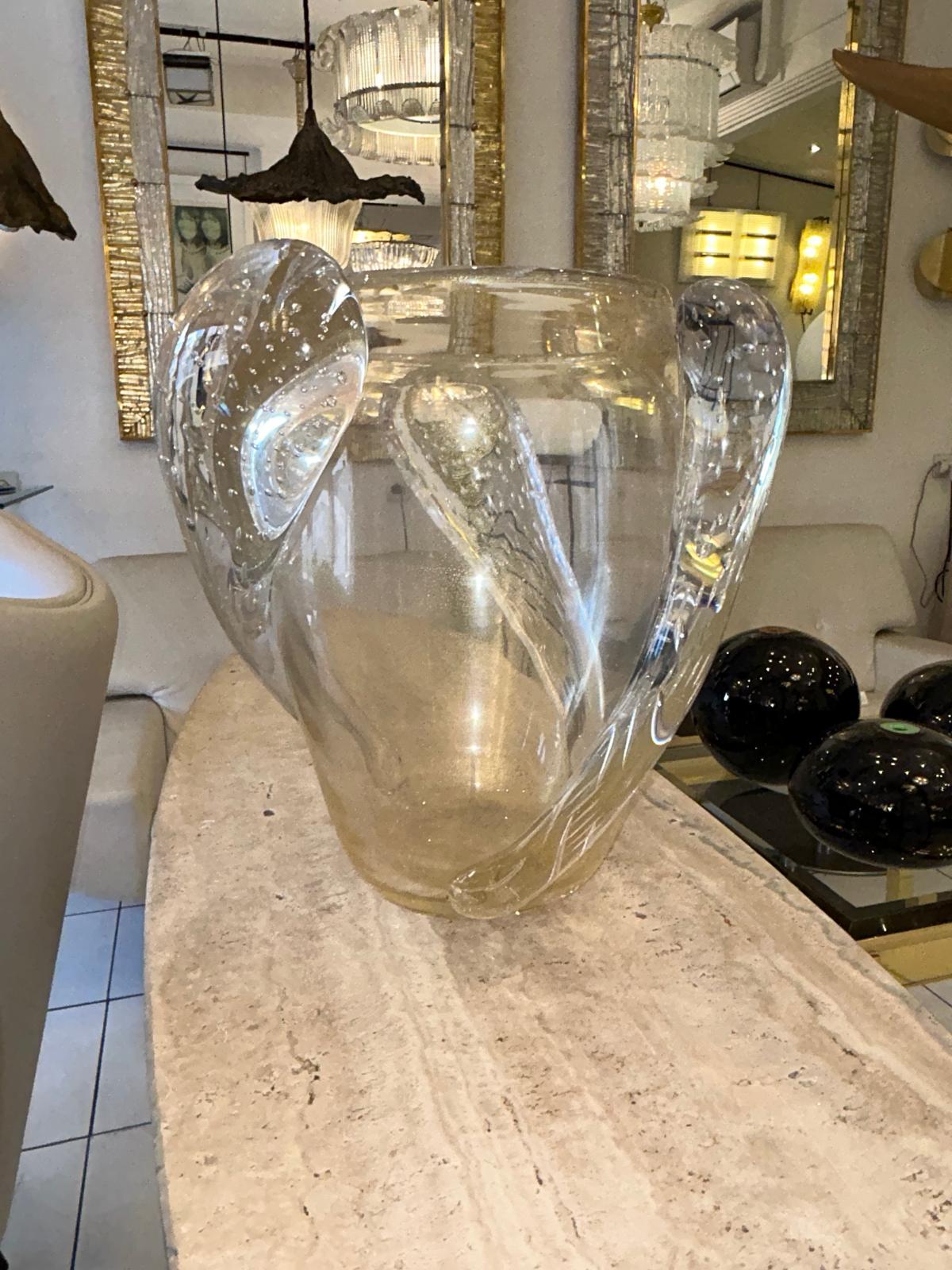 Blown Translucid Murano Glass Vase with Gold Glitters For Sale 7
