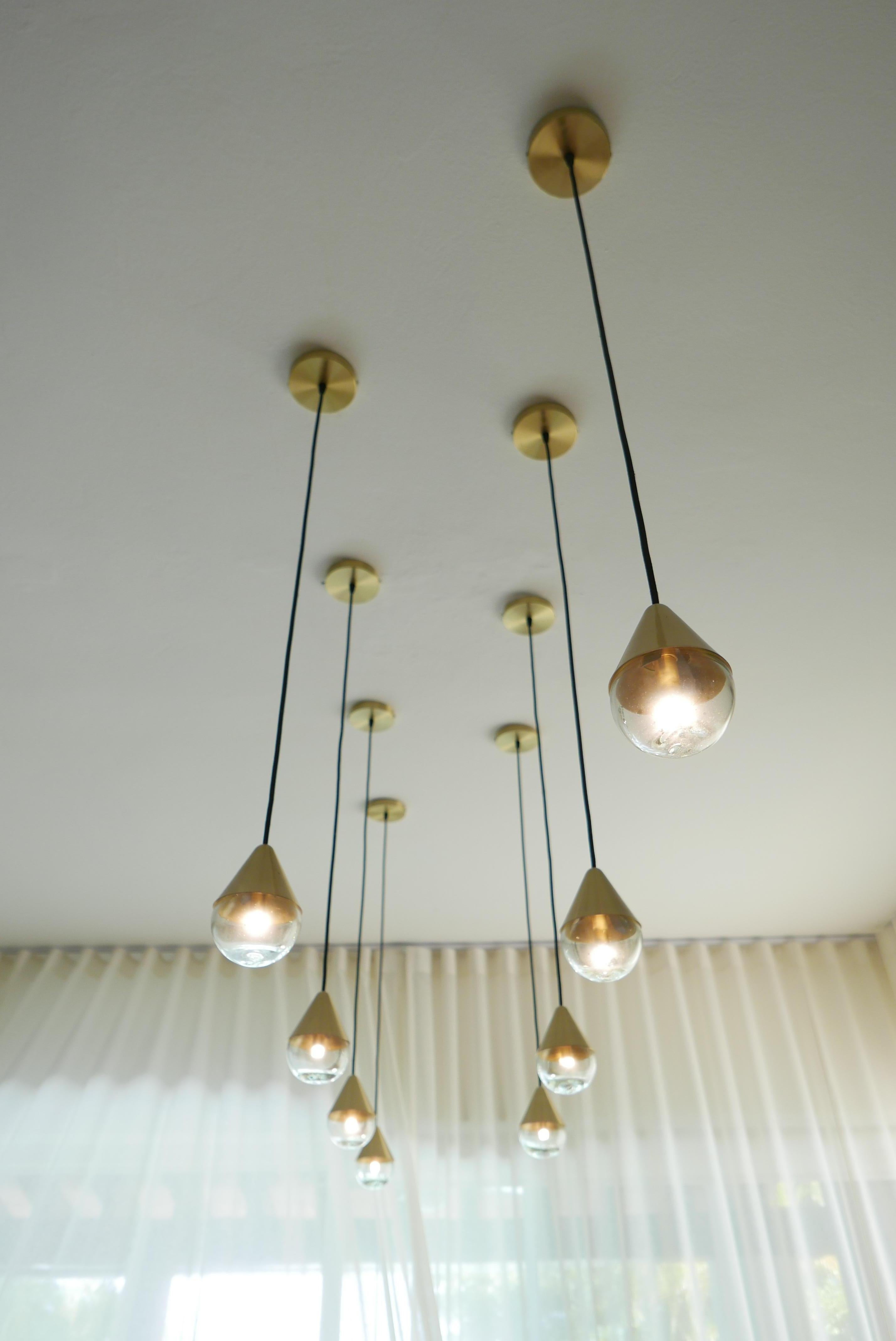 Blownglass and Brass Pendant Lamp for Chandelier or Individual Use In New Condition For Sale In Zapopan, Jalisco. CP