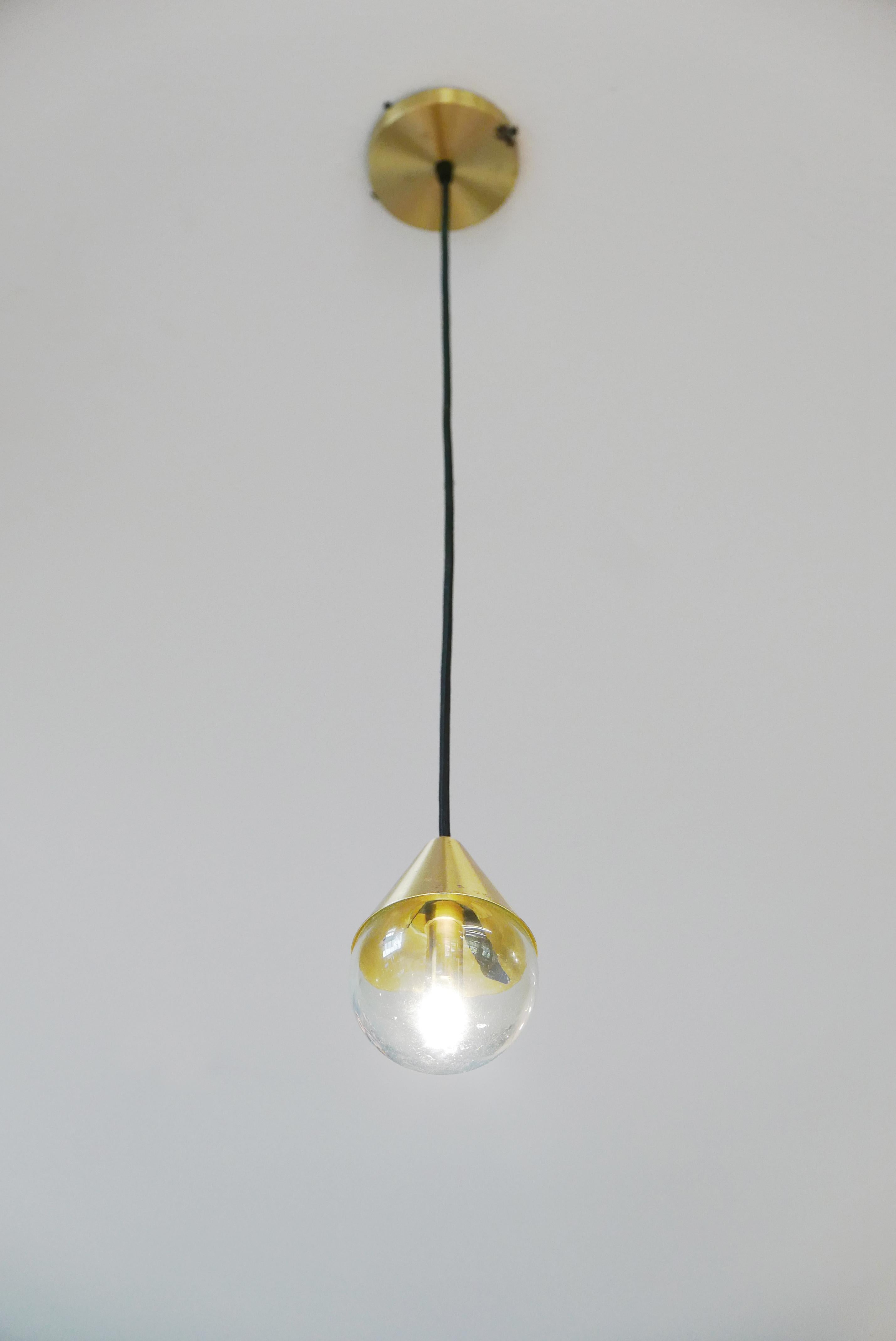 Contemporary Blownglass and Brass Pendant Lamp for Chandelier or Individual Use For Sale