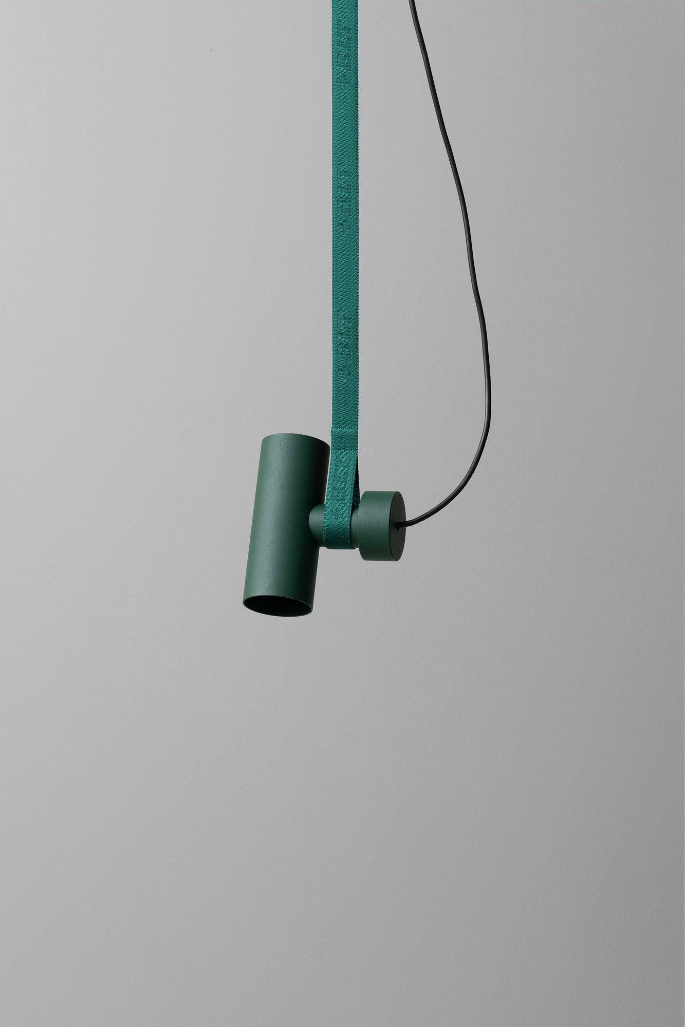 BLT_4 Forest Pendant Lamp by +kouple
Dimensions: D 6,3 x W 13,4 x H 15,5 cm. 
Materials: Powder-coated steel and textile.

Available in different color options. The rod length is 250 cm. Please contact us.

All our lamps can be wired according to