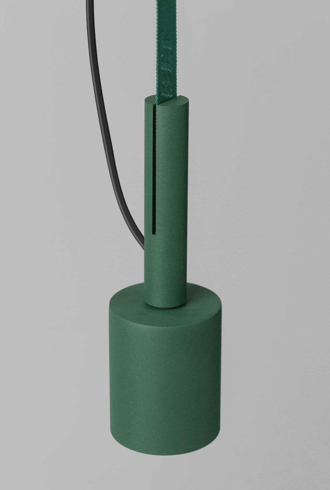 BLT_5 Forest Pendant Lamp by +kouple
Dimensions: Ø 8 x H 25,2 cm. 
Materials: Powder-coated steel and textile.

Available in different color options. The rod length is 250 cm. Please contact us.

All our lamps can be wired according to each country.