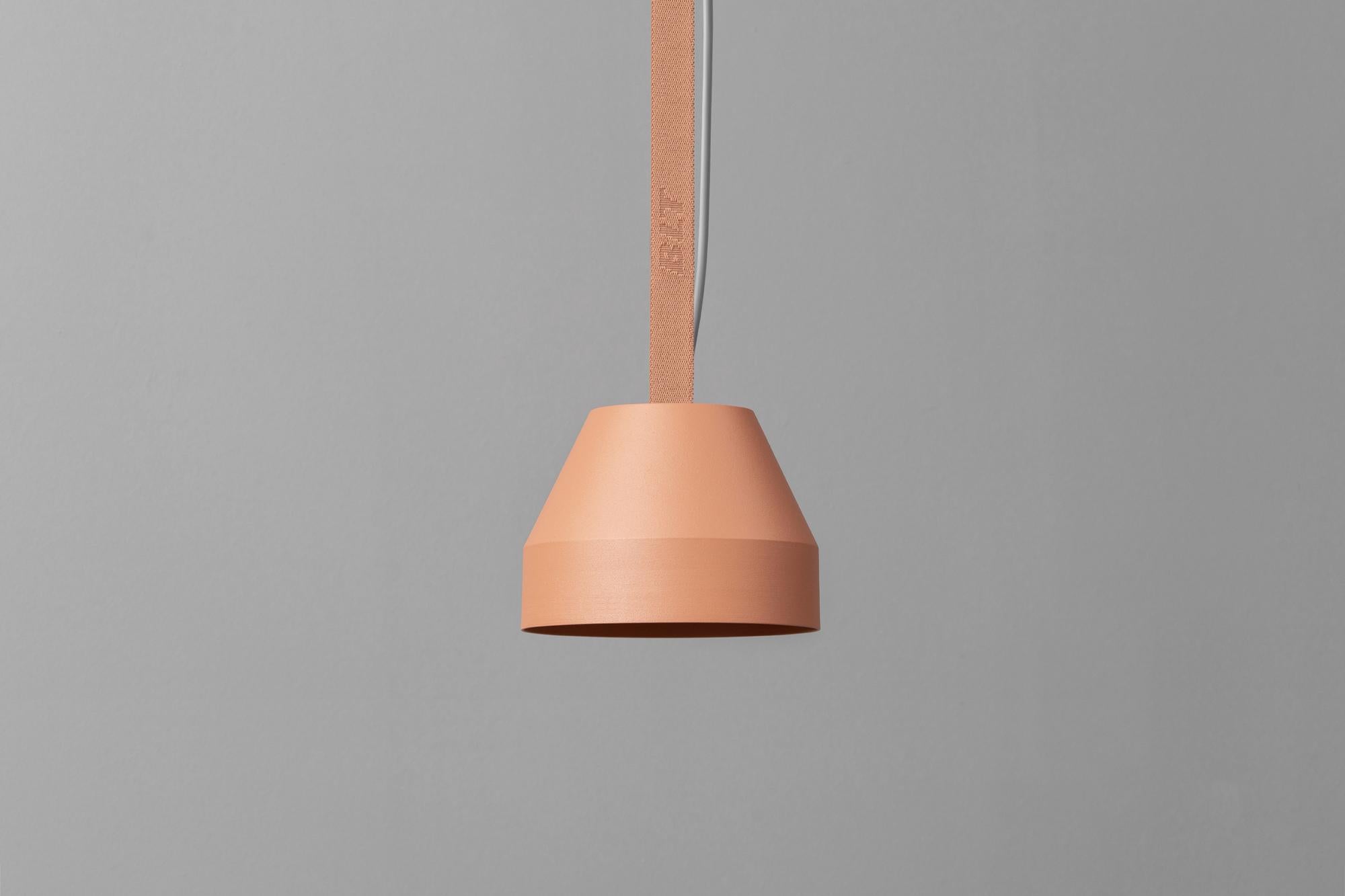 BLT_CAP Small Coral Pendant Lamp by +kouple
Dimensions: Ø 16 x H 12 cm. 
Materials: Powder-coated steel and textile.

Available in different color options. The rod length is 250 cm. Please contact us.

All our lamps can be wired according to each