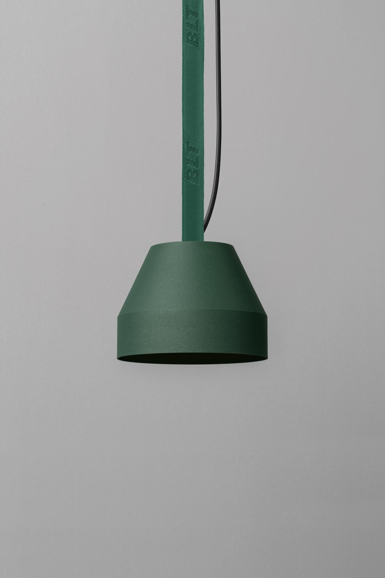 BLT_CAP Small Forest Pendant Lamp by +kouple
Dimensions: Ø 16 x H 12 cm. 
Materials: Powder-coated steel and textile.

Available in different color options. The rod length is 250 cm. Please contact us.

All our lamps can be wired according to each