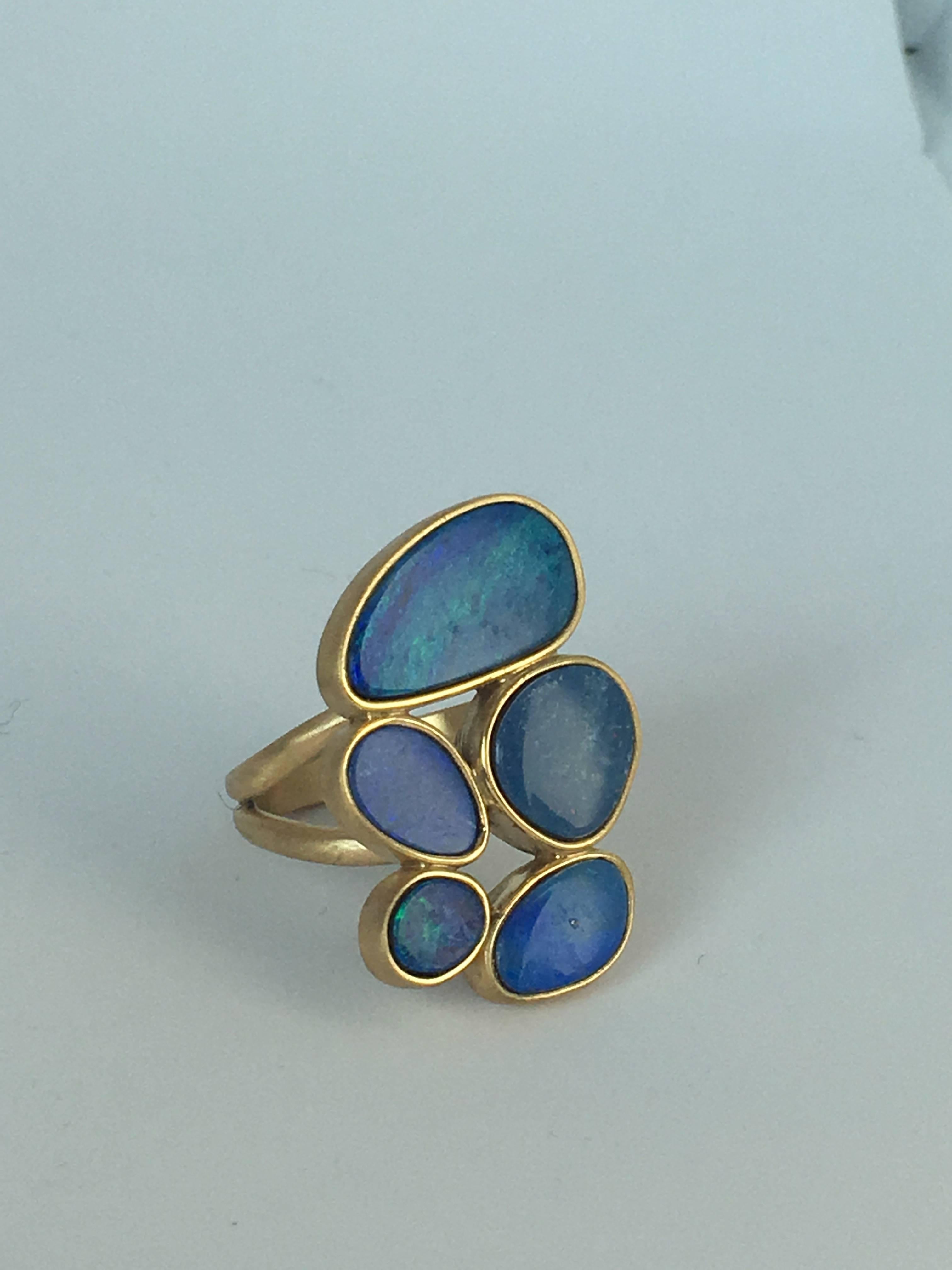 Modern  Australian Blu Opal Doublette 18 Karat Gold Ring For Sale