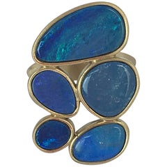  Australian Blu Opal Doublette 18 Karat Gold Ring