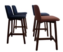 Blu Dot Bar Stools, Upholstered w Walnut Base, Set of 4