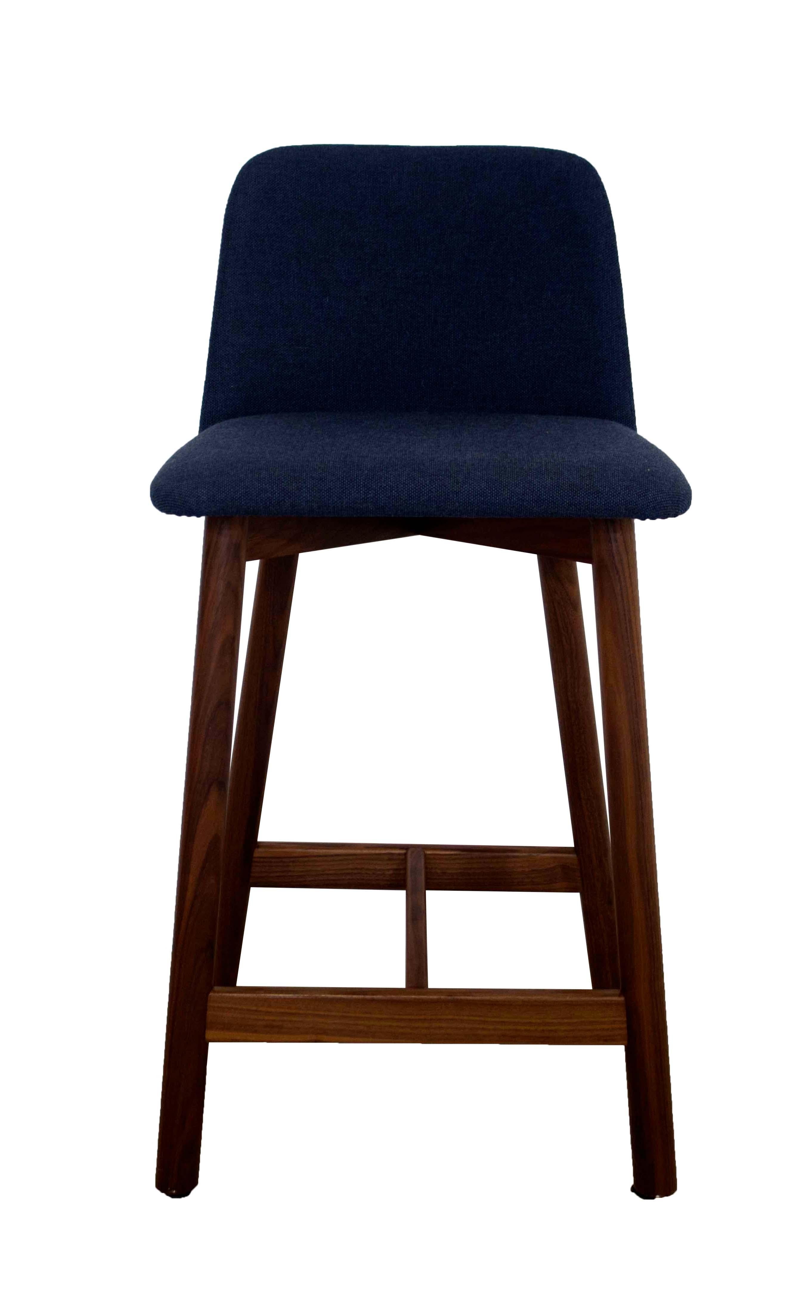 Blu Dot Bar Stools, Upholstered w Walnut Base, Set of 4 In Good Condition In Keego Harbor, MI