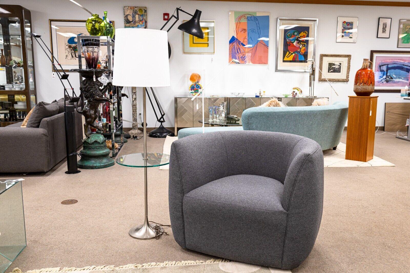 Fabric Blu Dot Council Contemporary Modern Swivel Lounge Chair in Gabro Grey