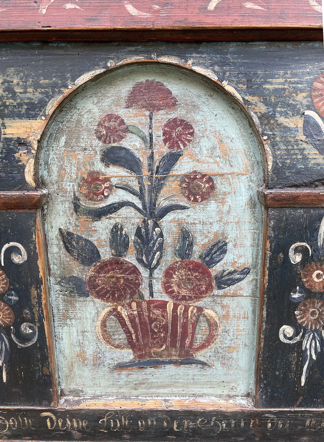 Fir Blu Floral Painted Blanket Chest Dated 1829