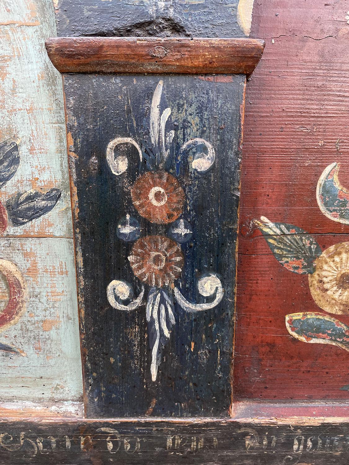 Blu Floral Painted Blanket Chest Dated 1829 1