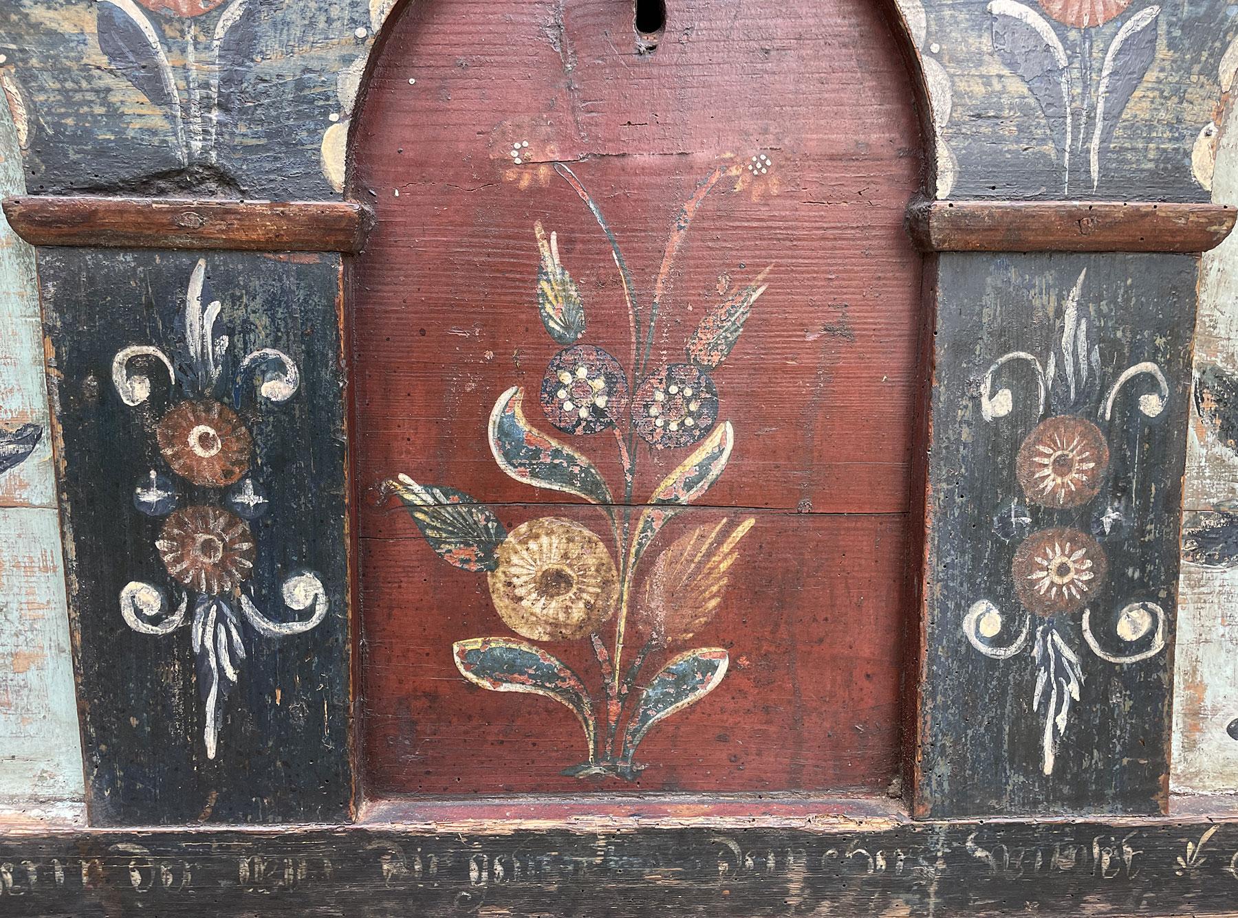 Blu Floral Painted Blanket Chest Dated 1829 2