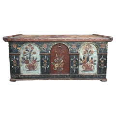 Blu Floral Painted Blanket Chest Dated 1829