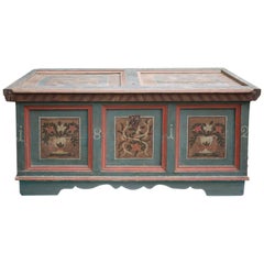 Blu Floral Painted Blanket Chest, Italy, 1812
