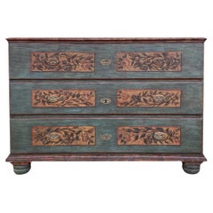 Blu Floral Painted Chest of Drawers, Northern Italy 1810