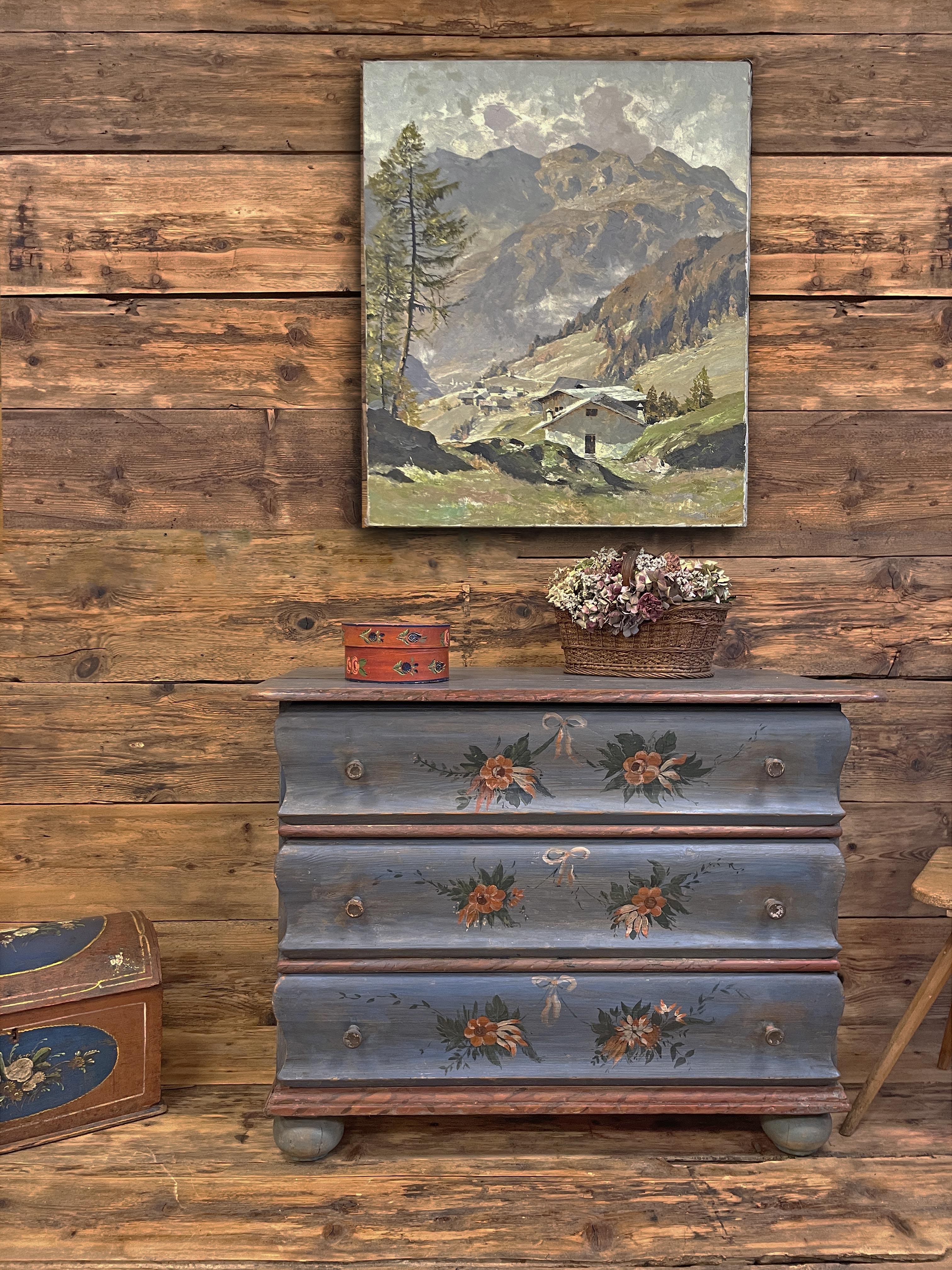 Blu Floral Painted Chest of Drawers, Northern Italy 1850 2
