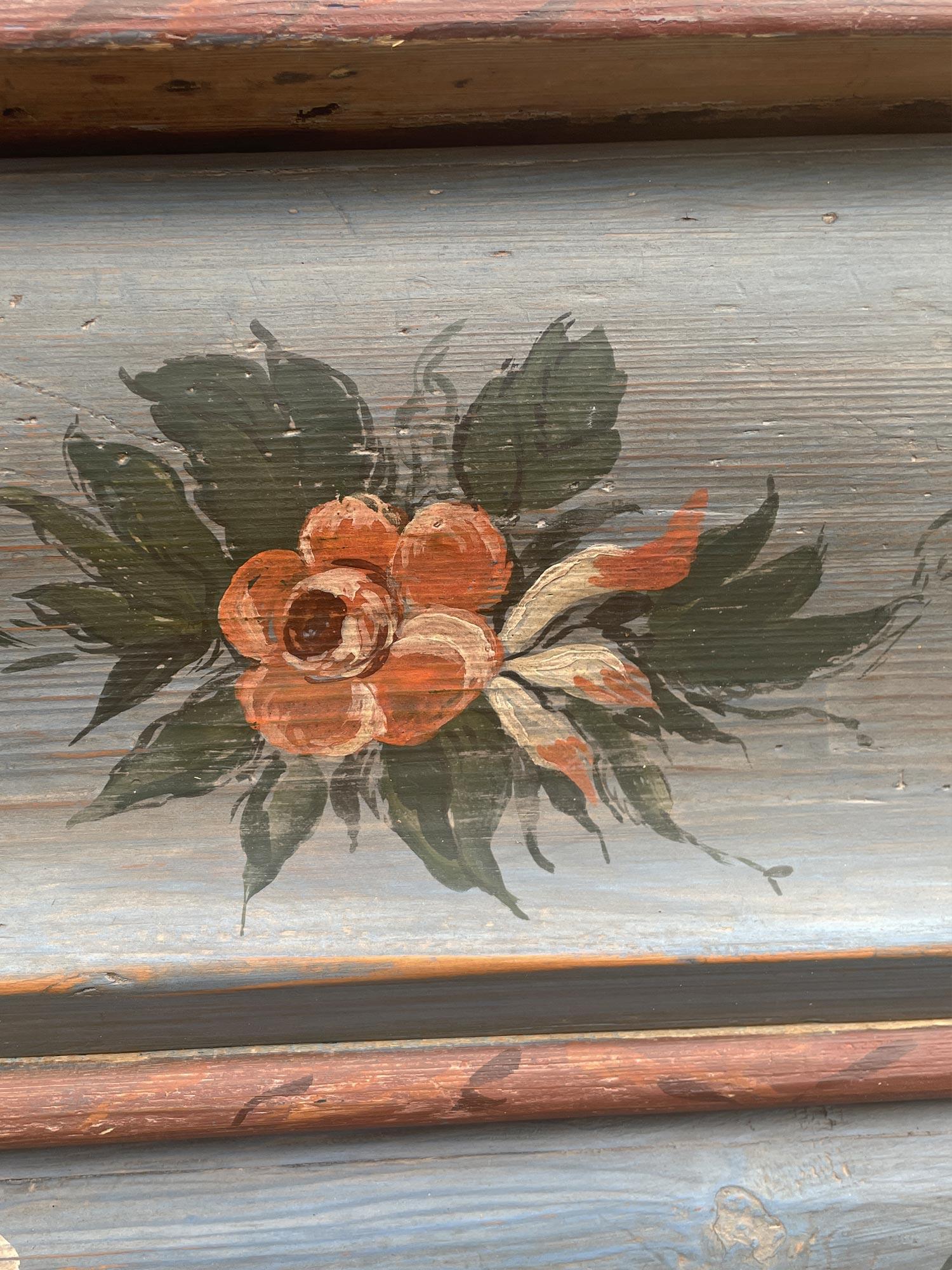 Fir Blu Floral Painted Chest of Drawers, Northern Italy 1850