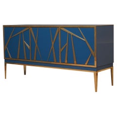 Blu Glass and Brass Italian Credenza Sideboard , 2000