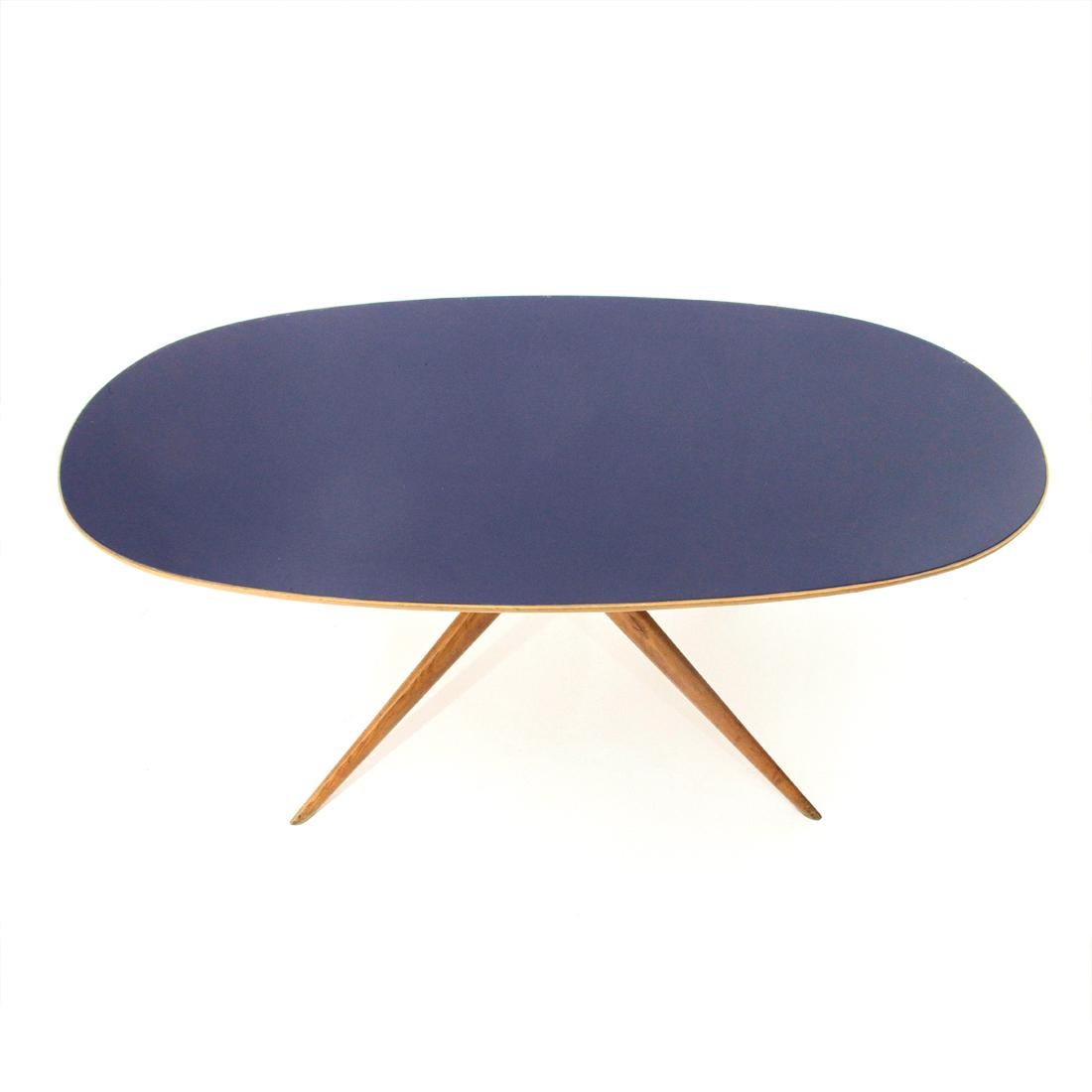 Mid-Century Modern Blu Glass Oval Top Dining Table, 1950s
