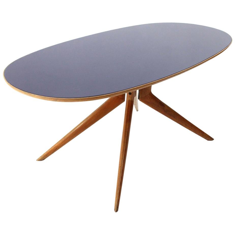 Blu Glass Oval Top Dining Table, 1950s