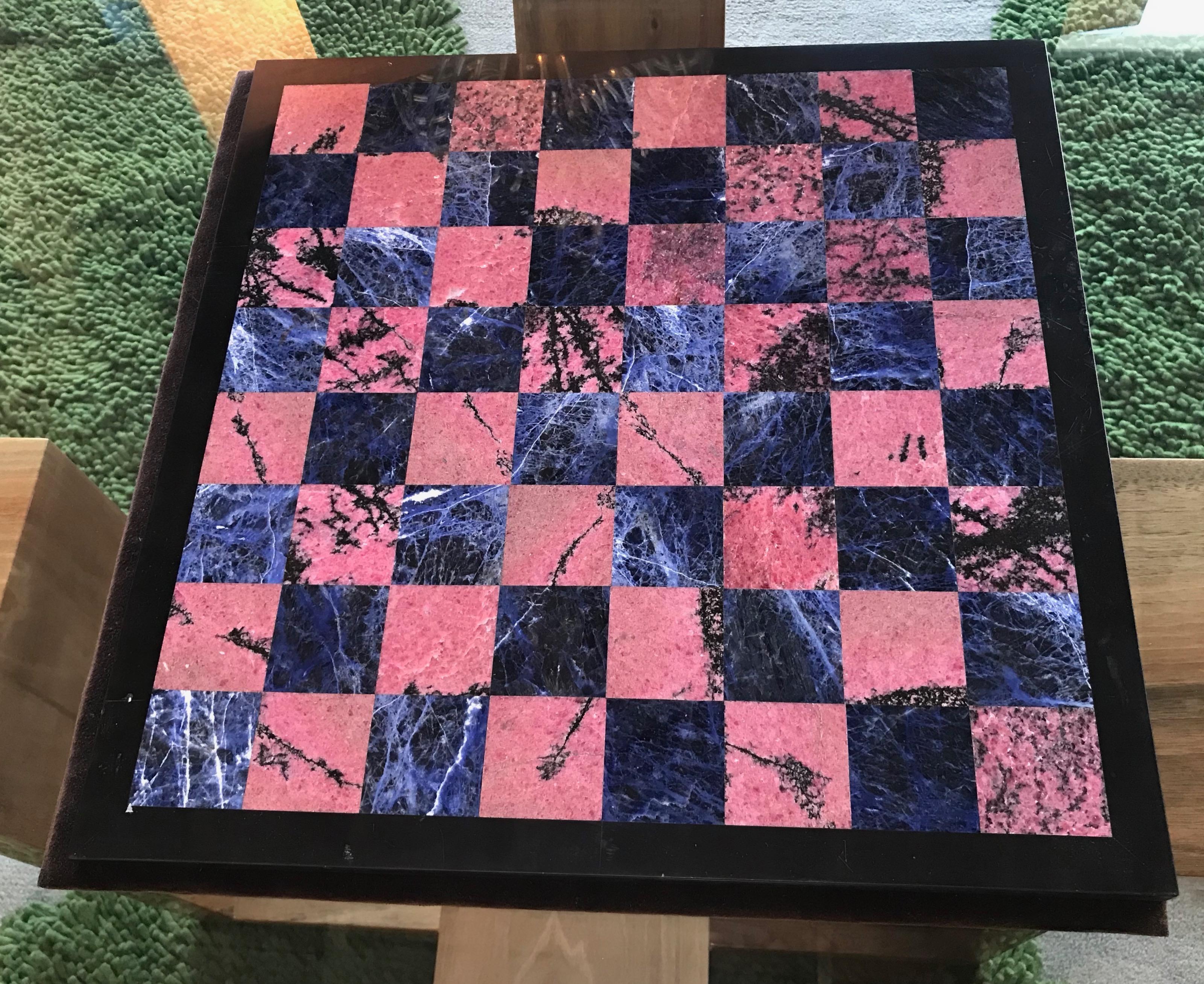 Modern Blu Marble and Art Glass Chess Game Set, Italy, circa 1960s For Sale