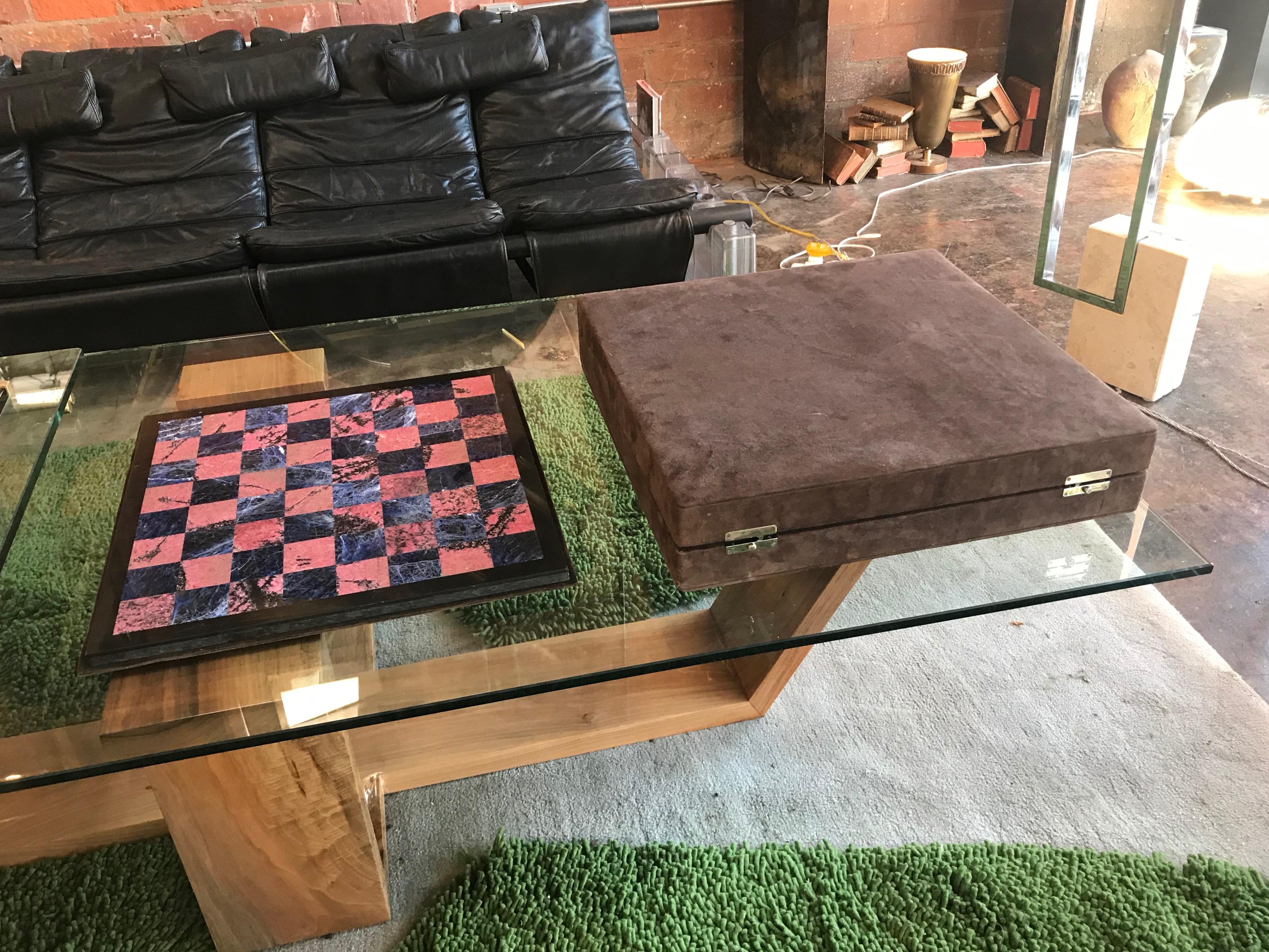 Mid-20th Century Blu Marble and Art Glass Chess Game Set, Italy, circa 1960s For Sale