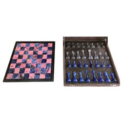 Blu Marble and Art Glass Chess Game Set, Italy, circa 1960s