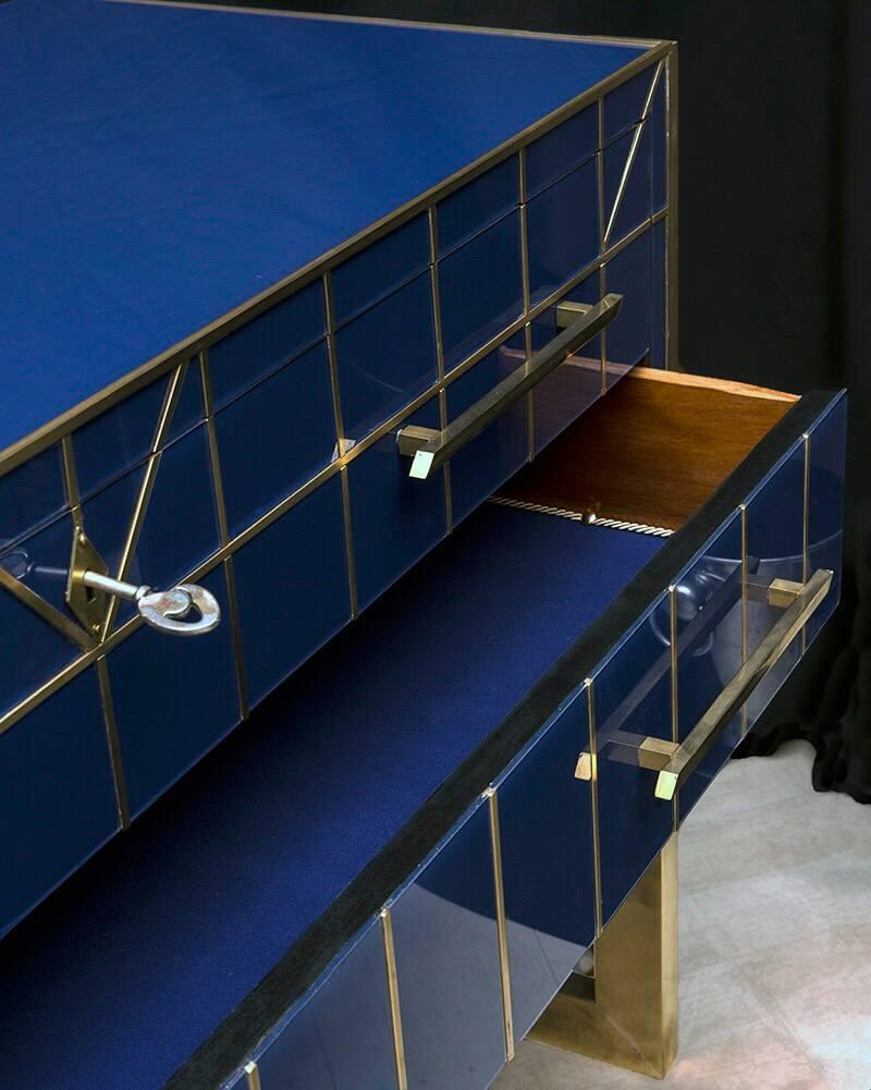 Blue Opaline Glass Italian Chest of Drawers with Brass Fittings, 1970s 2