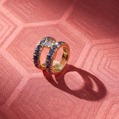 Sahhire bleu Bague double Aigue-marine Or 18k