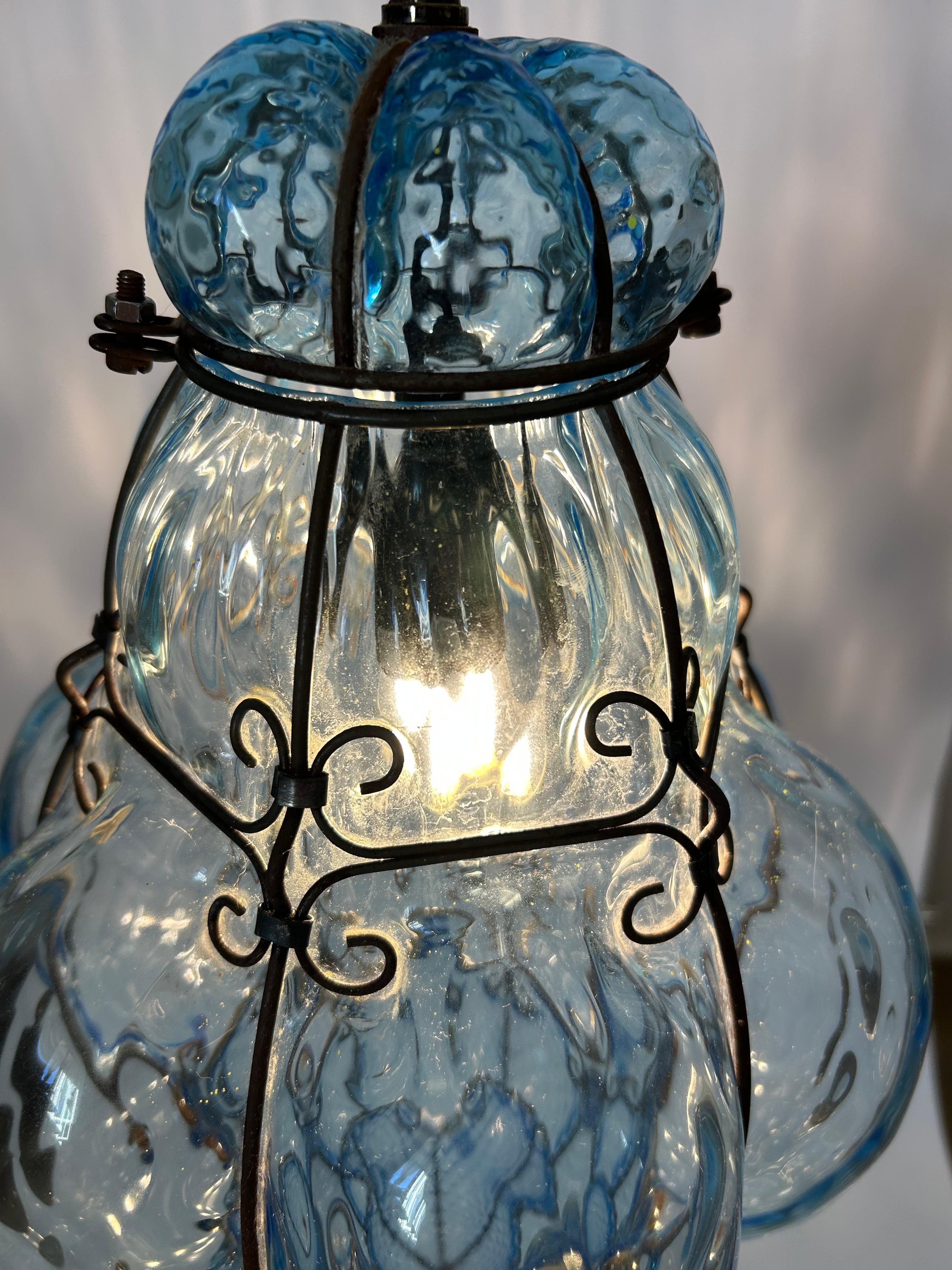 Burbuja Blu Sky, precioso colgante de cristal de Murano, años 80 en venta 4