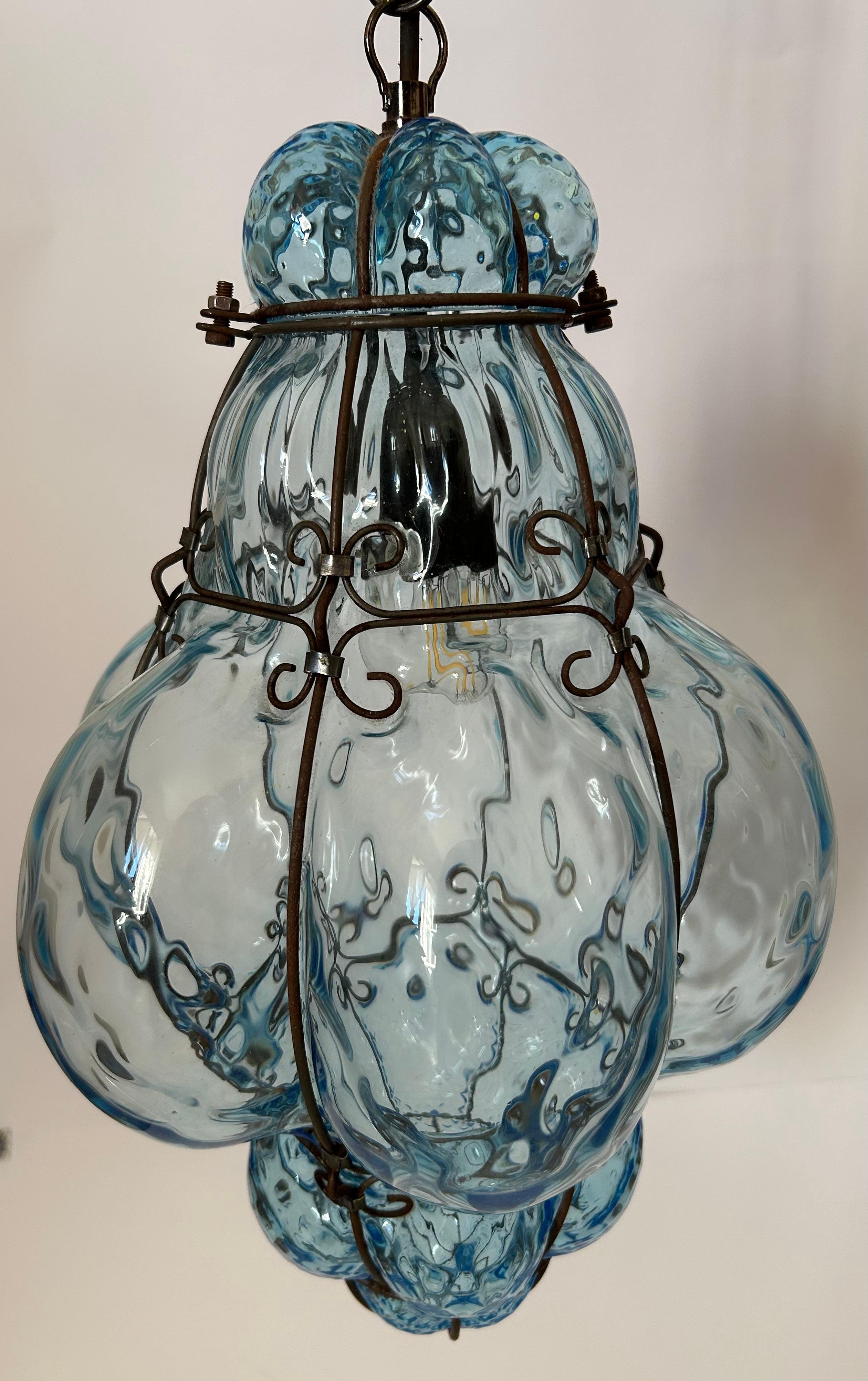 Burbuja Blu Sky, precioso colgante de cristal de Murano, años 80 en venta 7