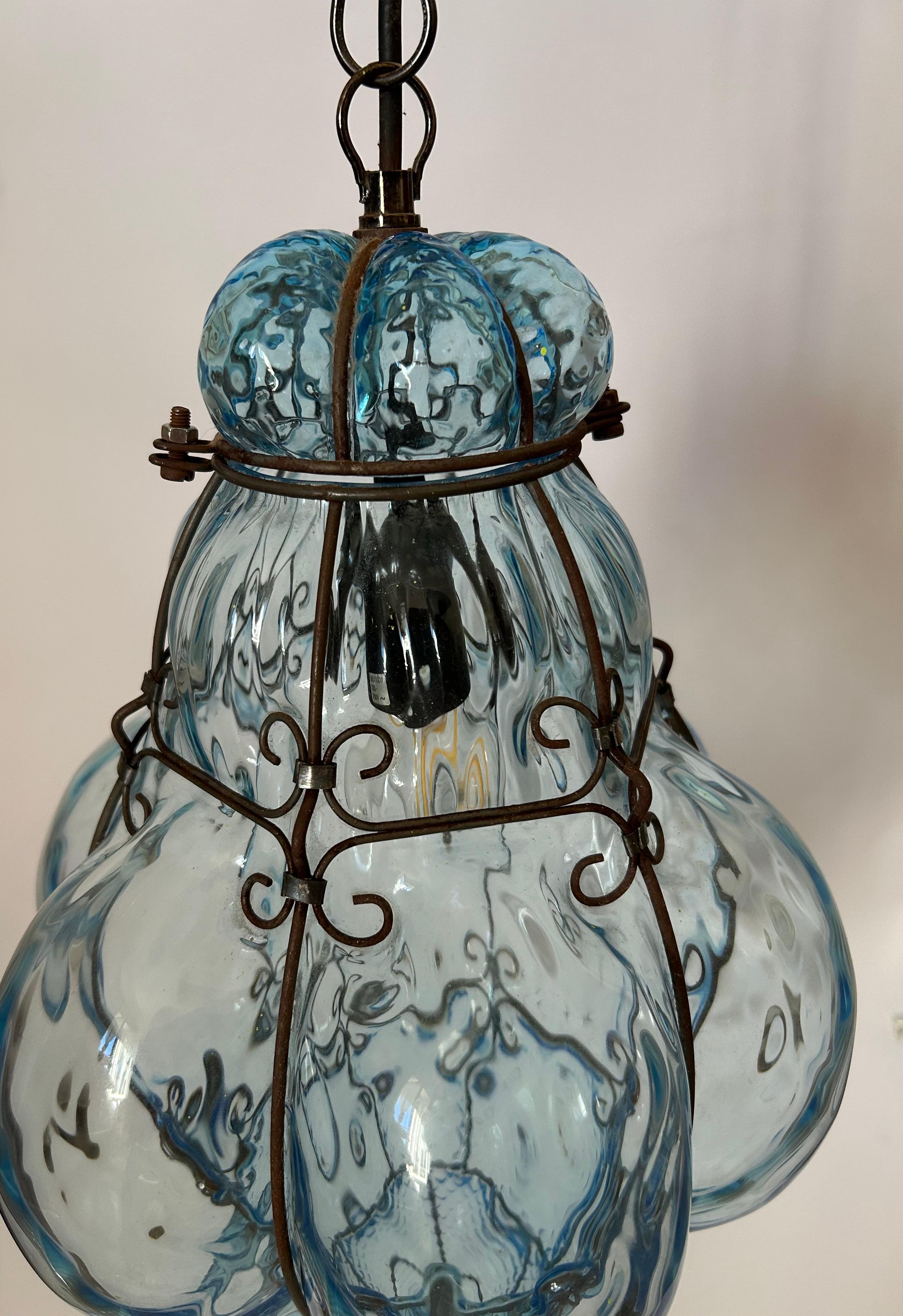 Burbuja Blu Sky, precioso colgante de cristal de Murano, años 80 en venta 8