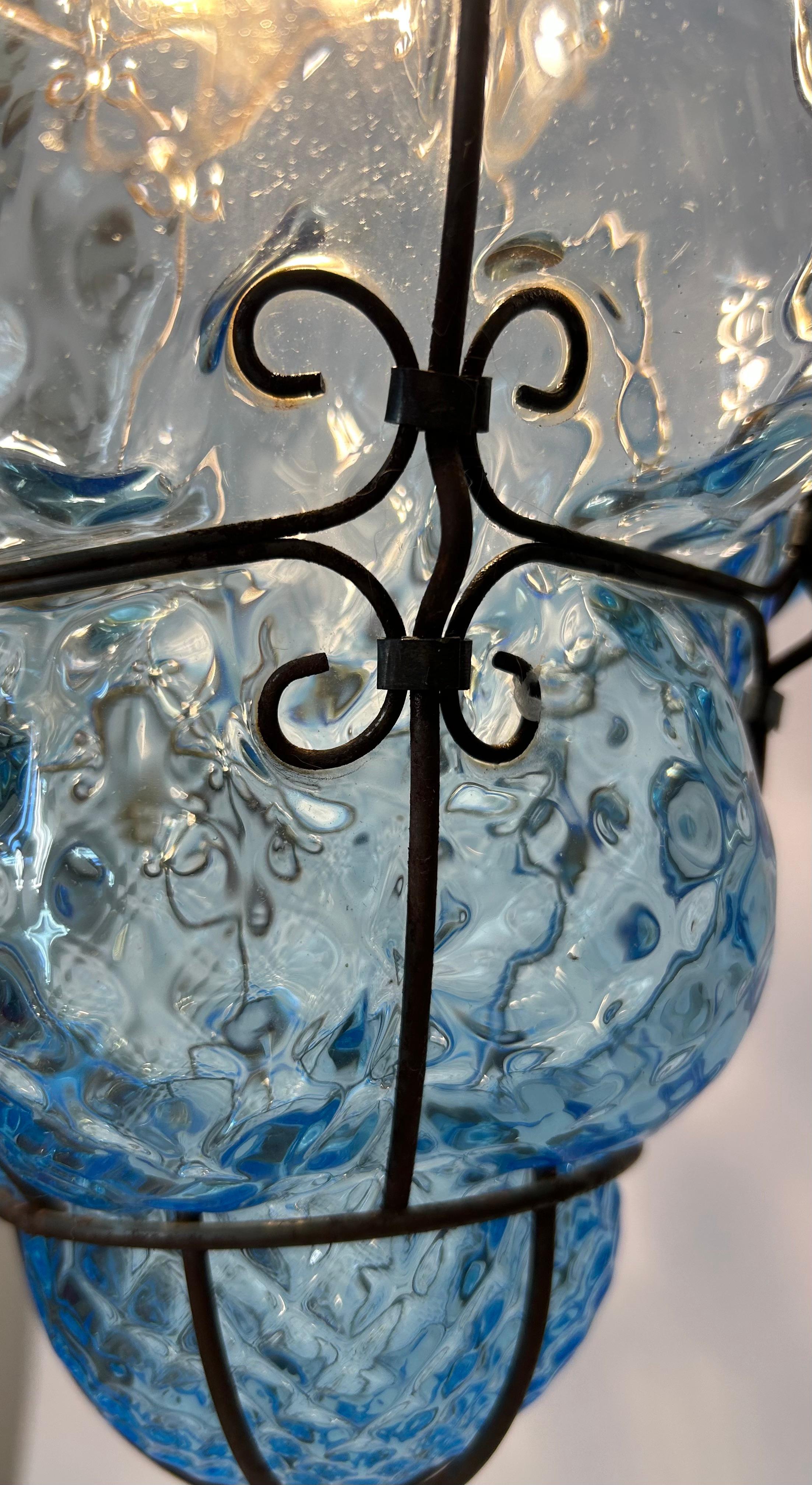 Burbuja Blu Sky, precioso colgante de cristal de Murano, años 80 Metal en venta