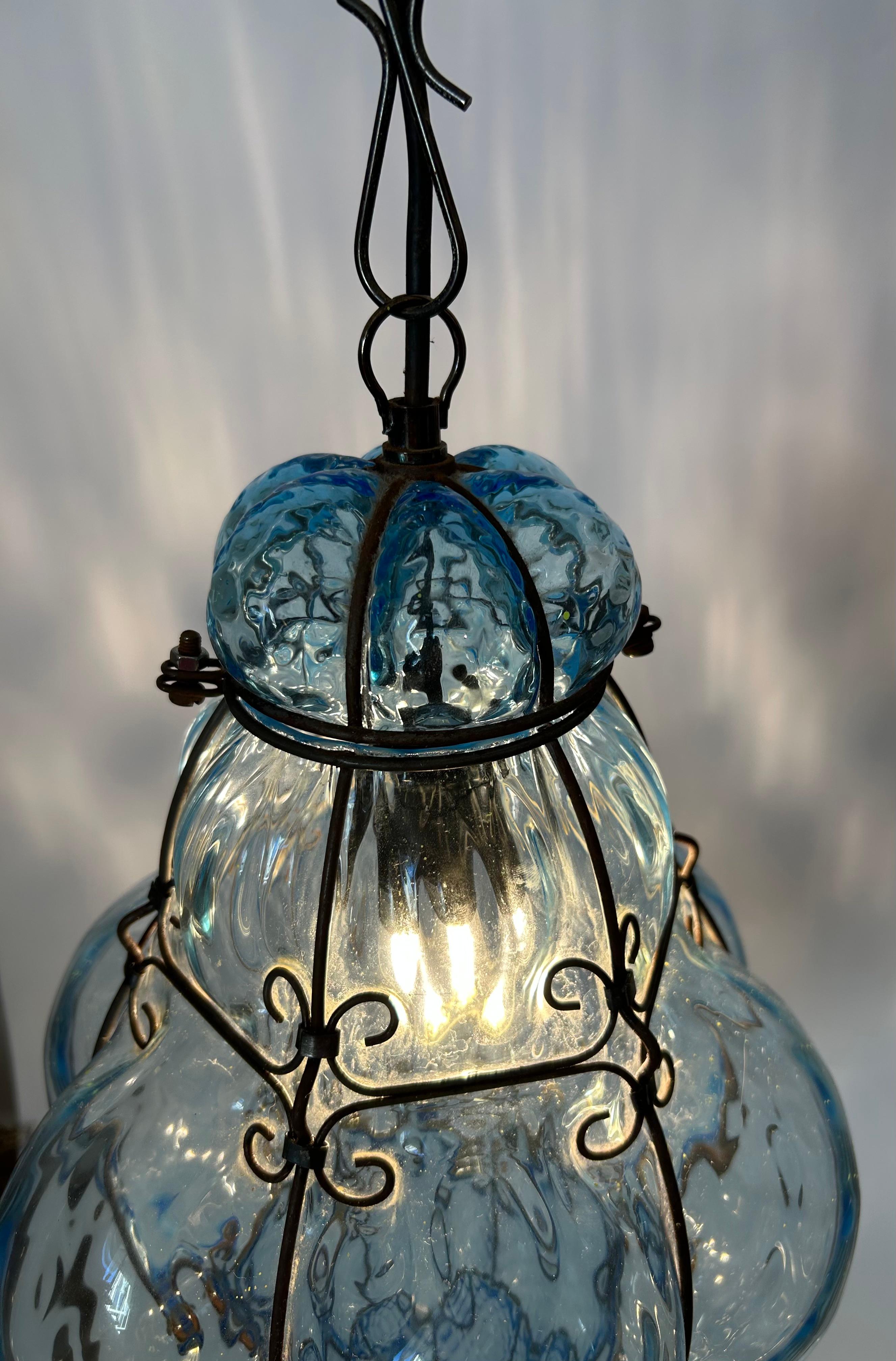 Burbuja Blu Sky, precioso colgante de cristal de Murano, años 80 en venta 2