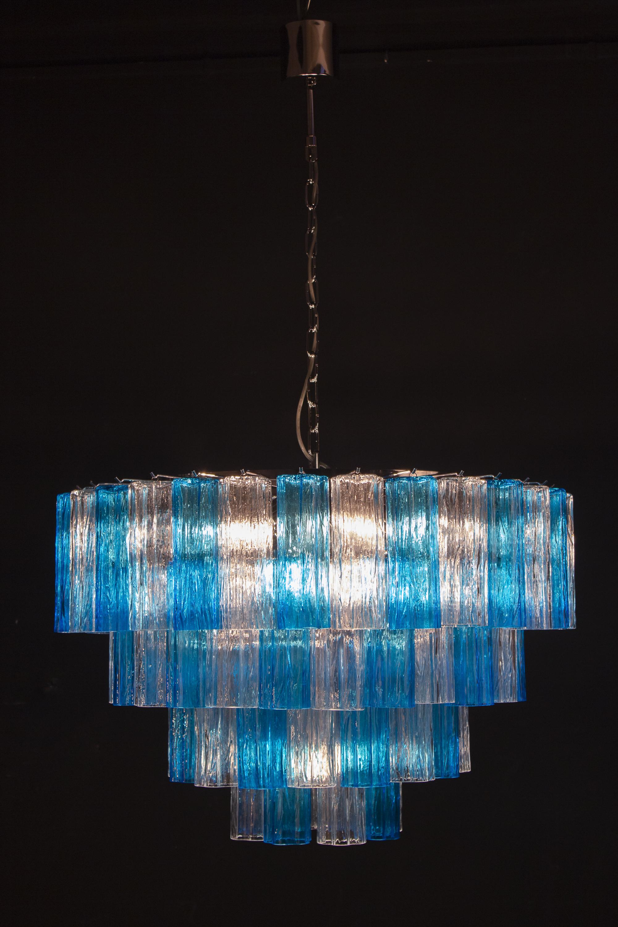 Blu Turquoise and Ice Color Murano Glass Tronchi Chandelier Ceiling Light For Sale 4