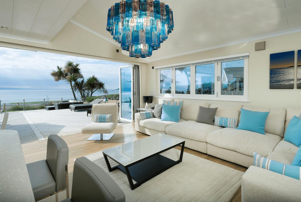 Lampadario Tronchi in vetro di Murano Blu Turchese e Ghiaccio in vendita 5