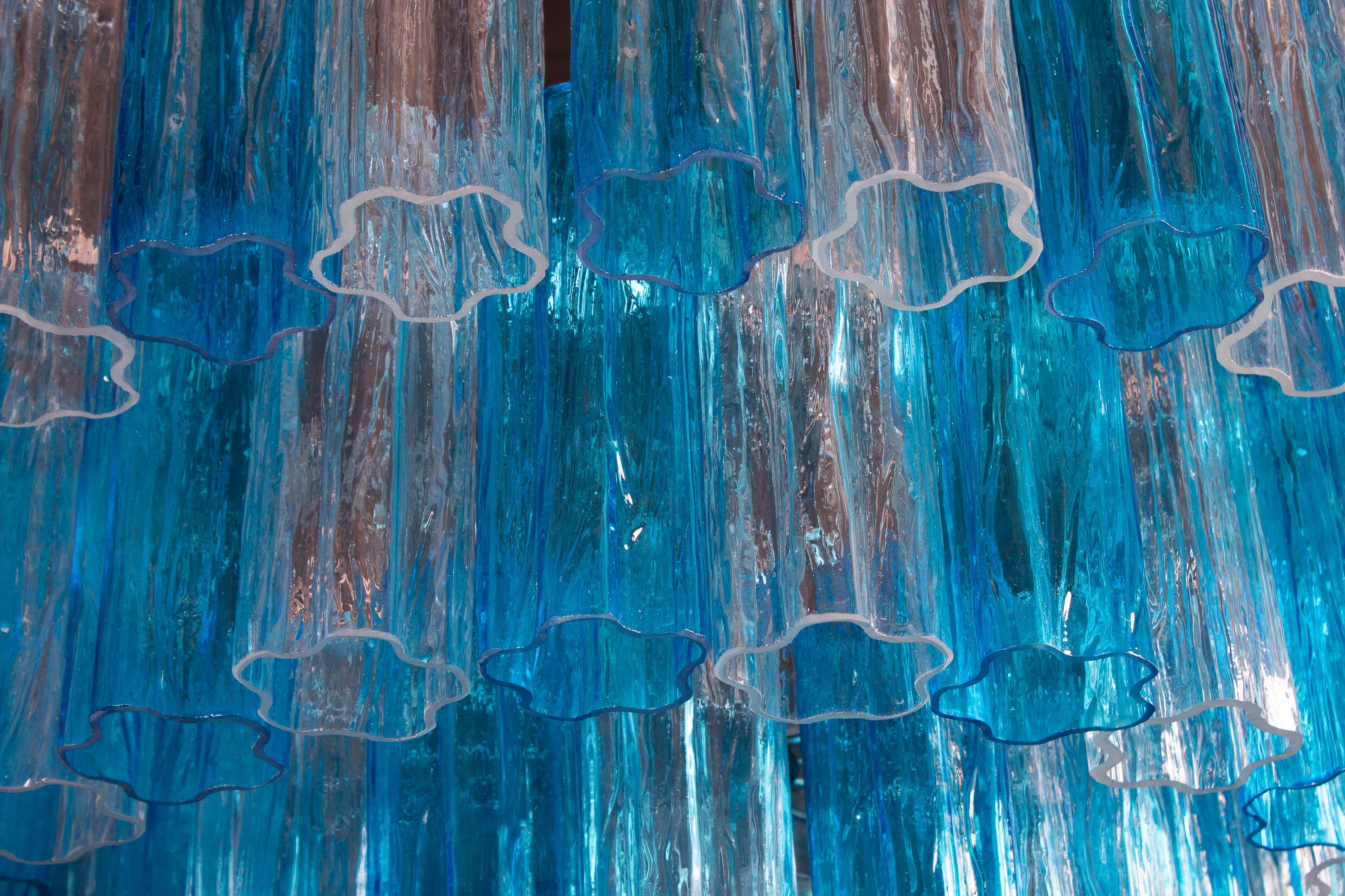 Blown Glass Blu Turquoise and Ice Color Murano Glass Tronchi Chandelier Ceiling Light For Sale