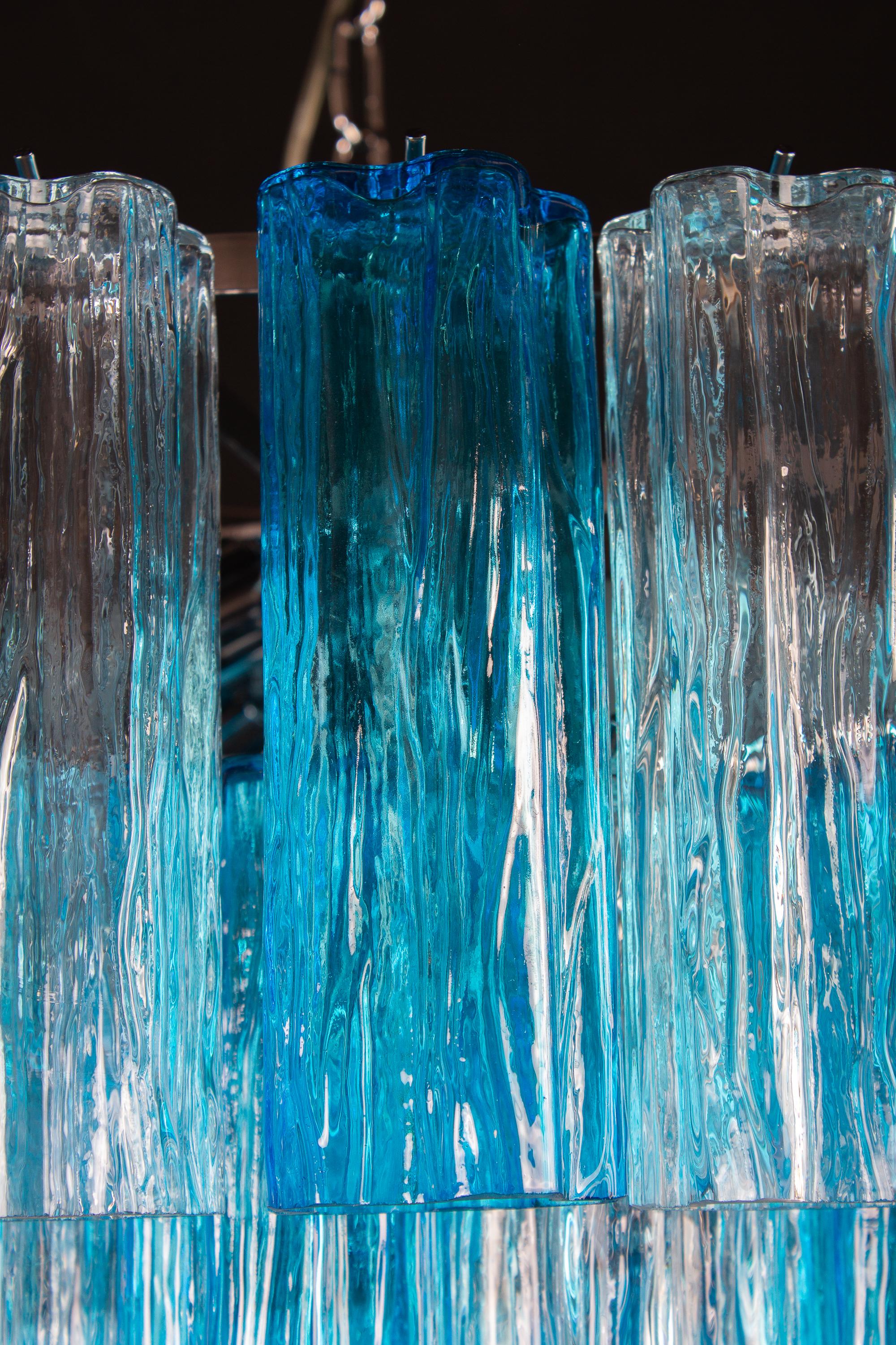 Vetro soffiato Lampadario Tronchi in vetro di Murano Blu Turchese e Ghiaccio in vendita