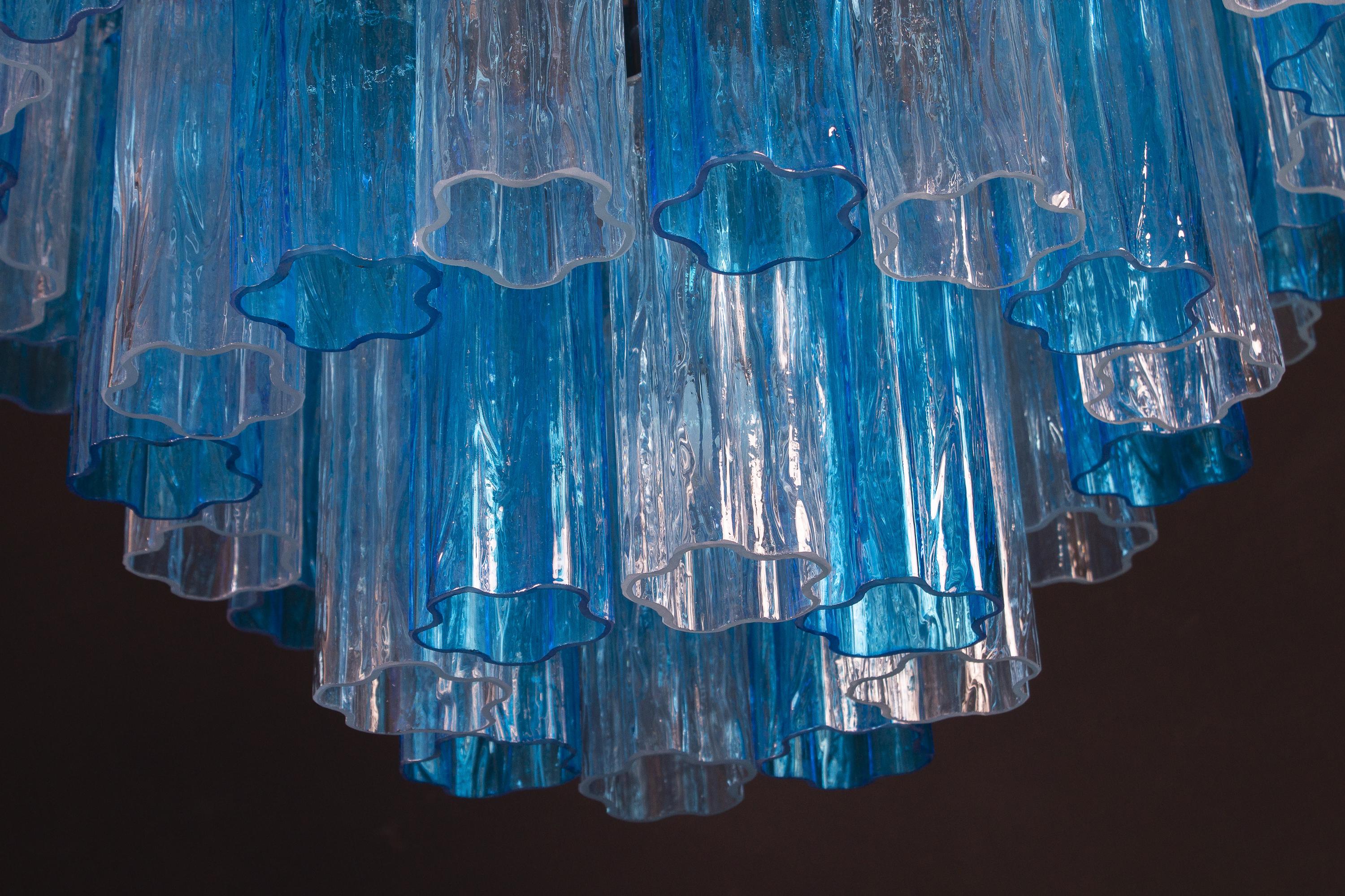 Blu Turquoise and Ice Color Murano Glass Tronchi Chandelier Ceiling Light For Sale 1