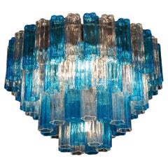Blu Turquoise and Ice Color Murano Glass Tronchi Chandelier Ceiling Light