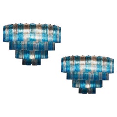 Blu Turquoise and Ice Color Murano Glass Tronchi Chandelier Ceiling Light