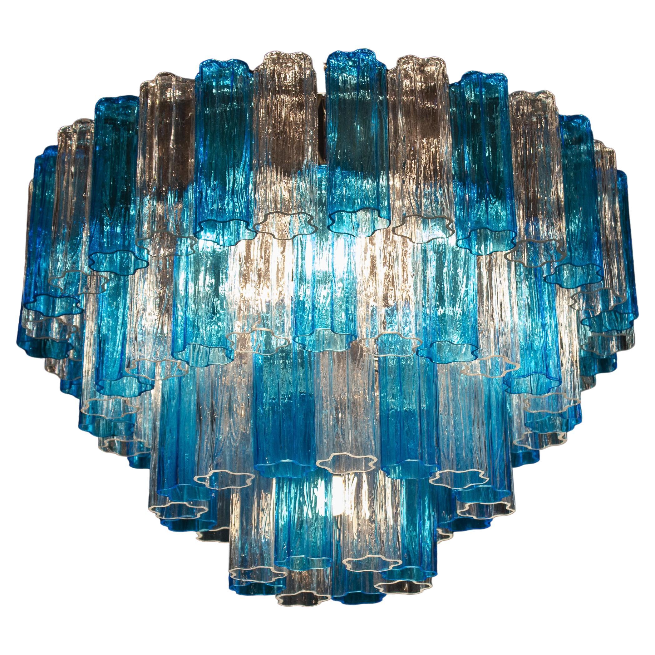 Lampadario Tronchi in vetro di Murano Blu Turchese e Ghiaccio