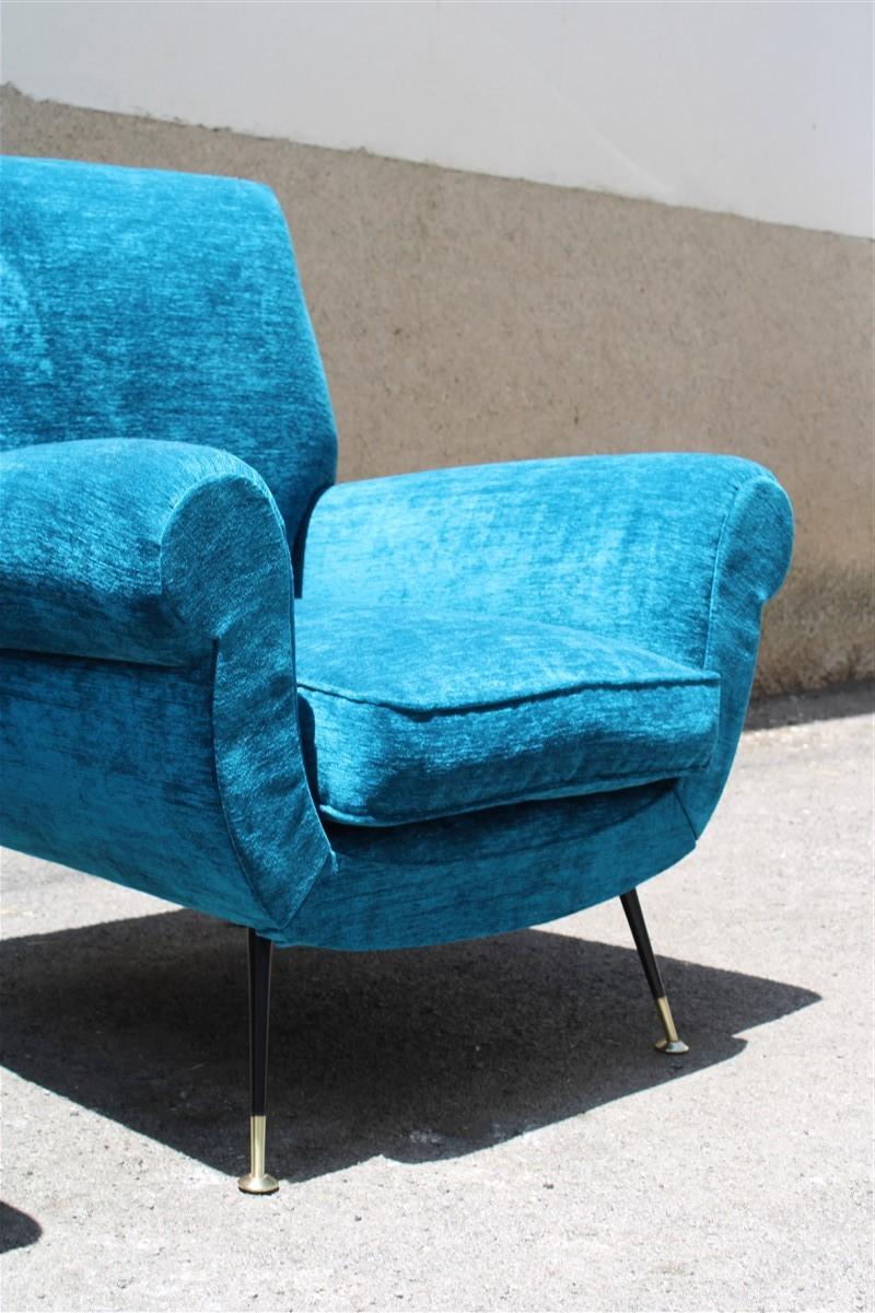 Blu Velvet Gigi Radice for Minotti Italian Design Brass Feet, 1950s  In Good Condition In Palermo, Sicily