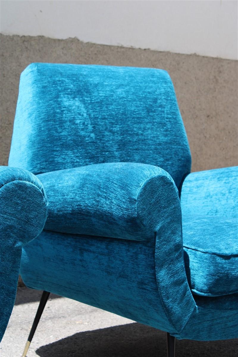 Blu Velvet Gigi Radice for Minotti Italian Design Brass Feet, 1950s  1