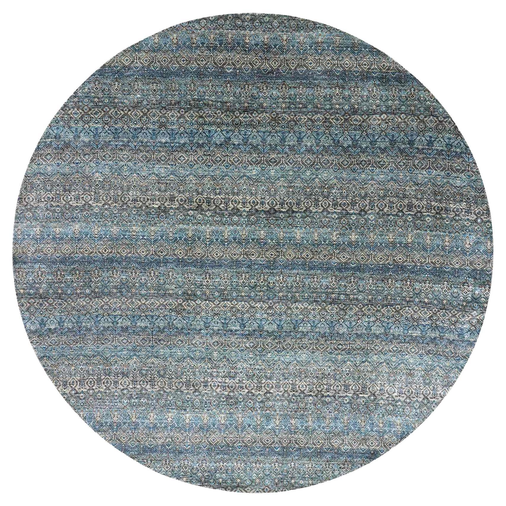 Blauer 100% Plüsch Wolle Handgeknüpfter Kohinoor Herat Design Runder Teppich 10'0" x 10'0"