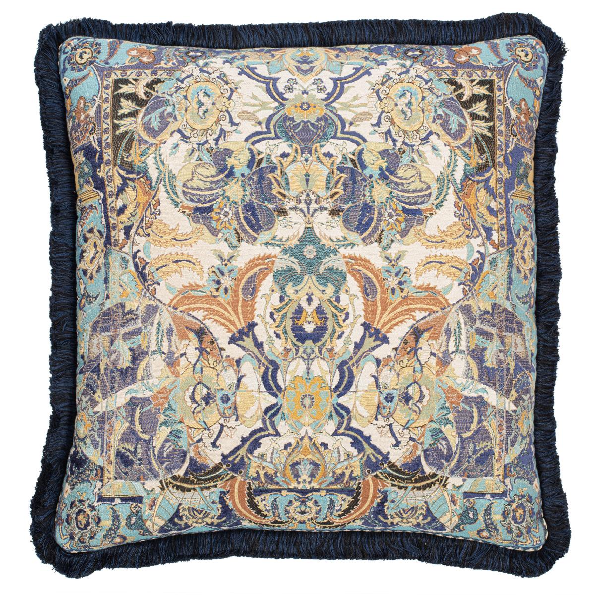 Woven Blue 17th Century Modern Skull Cushion by Knots Rugs For Sale