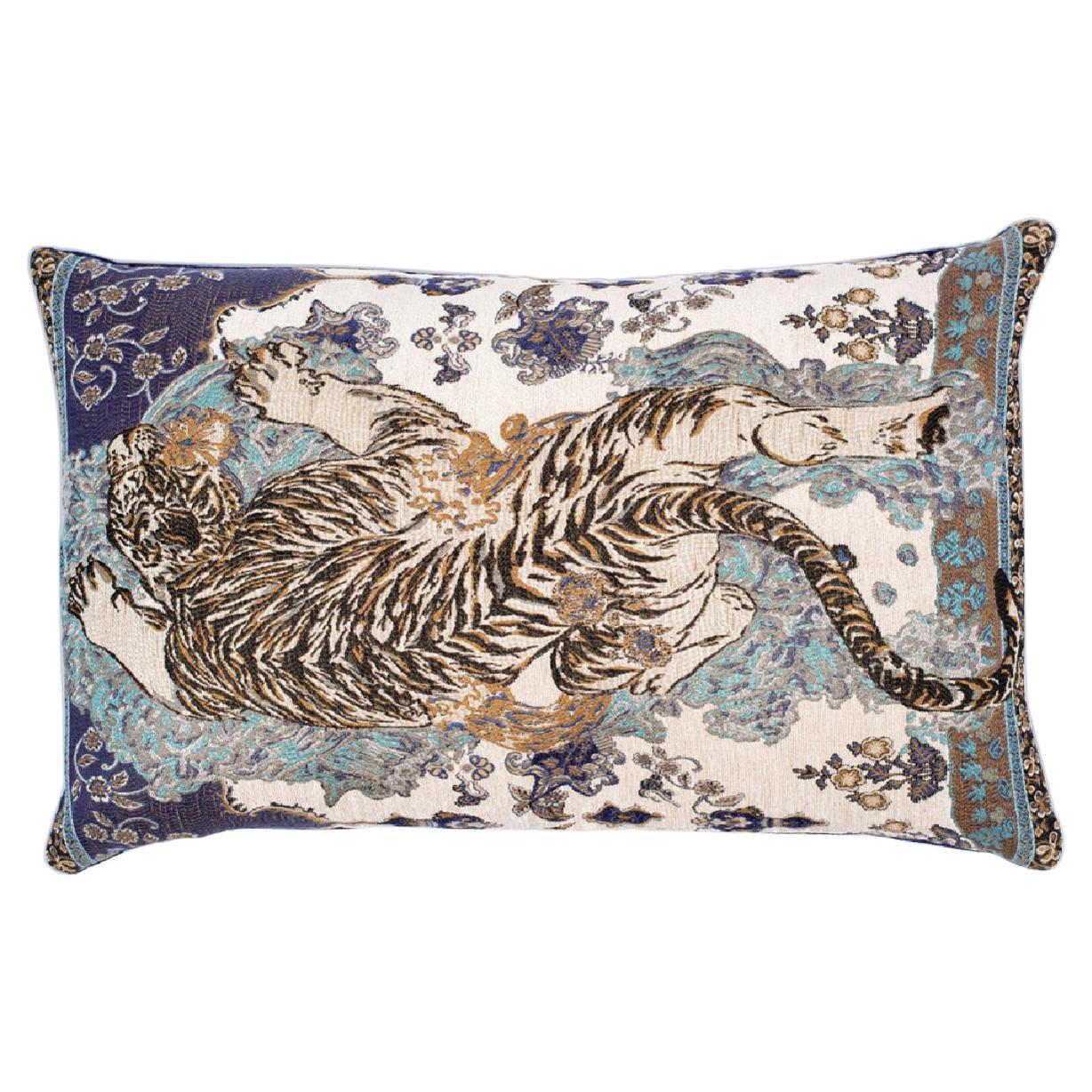 Blue 17th Century Tibetan Tiger Cushion by Knots Rugs