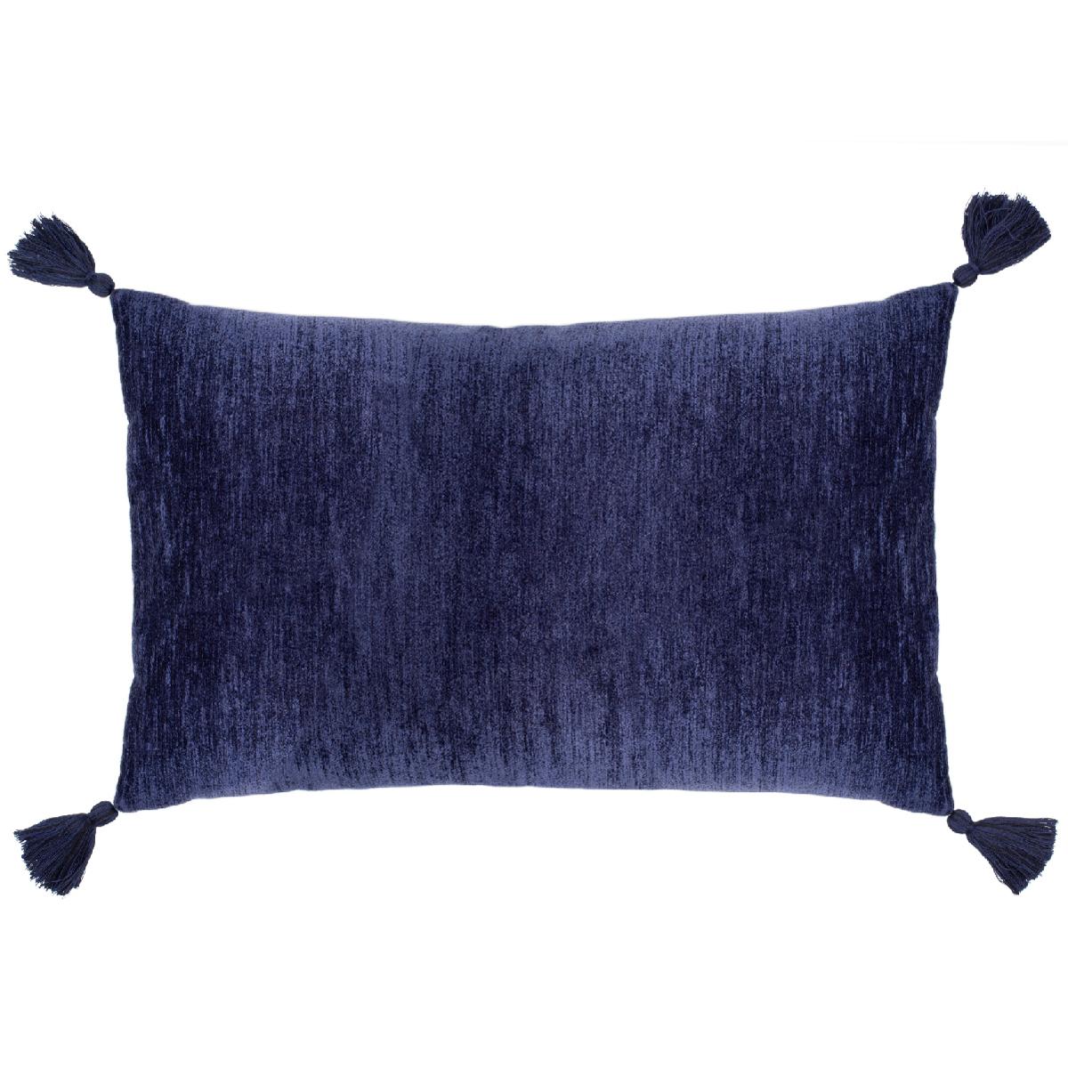COLOUR: Blue With Blue Tassels
FRONT MATERIAL: 50% Viscose, 34% Polyester, 16% Cotton Jacquard woven fabric
BACK MATERIAL: Chenille 
FILLER: Feather
STOCK SIZE: 35cm x 60cm (approx)
ORIGIN: Fabric produced in Turkey, cushions made in the UK

Here at