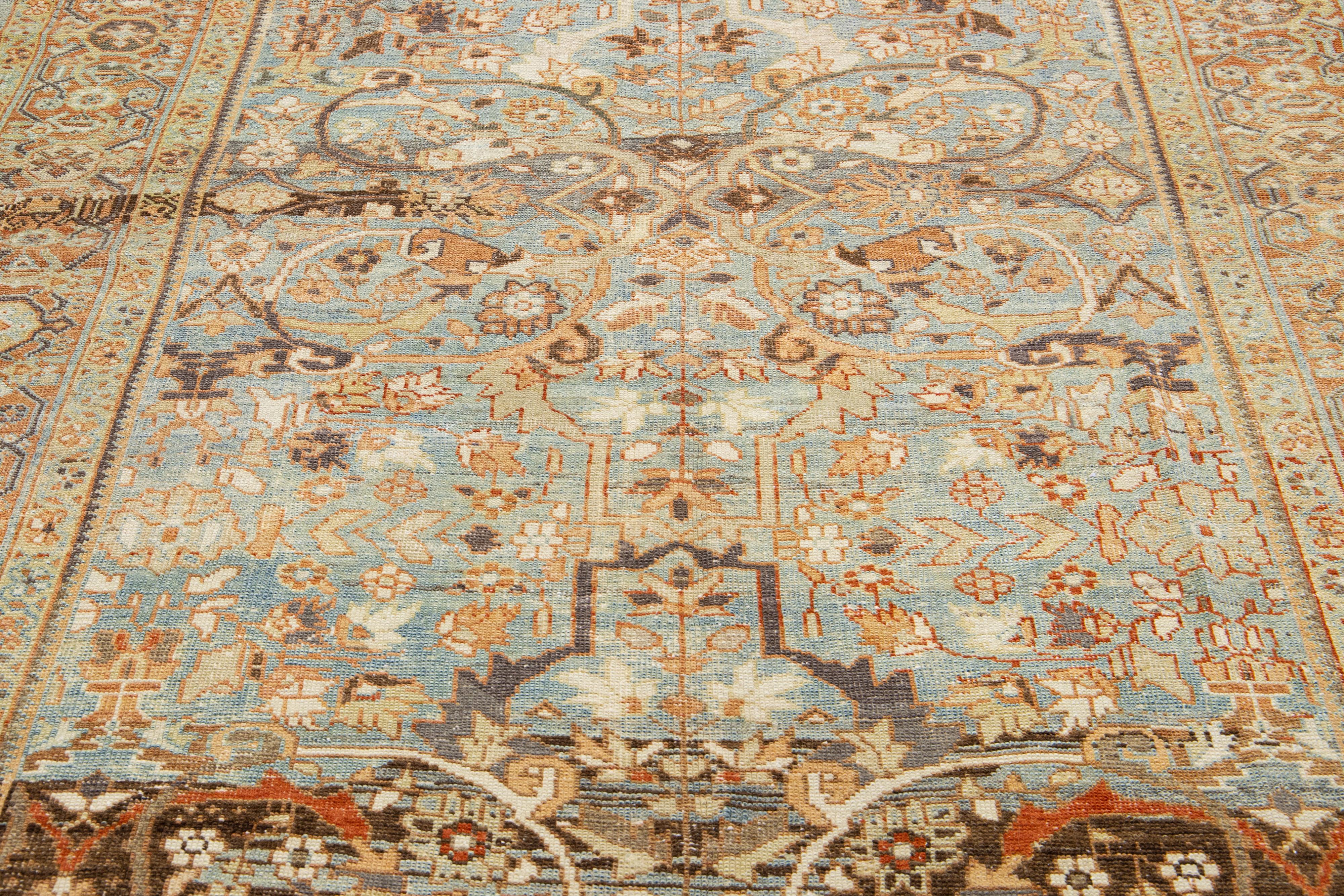 Islamic Blue 1930s Persian Mahal Gallery Wool Rug with Allover Pattern For Sale